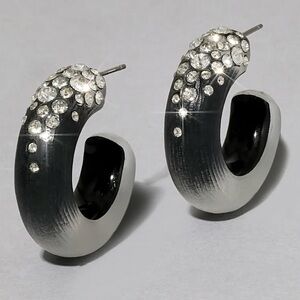 Alexis Bittar Black Lucite Crystal Hoop Earrings NWT
